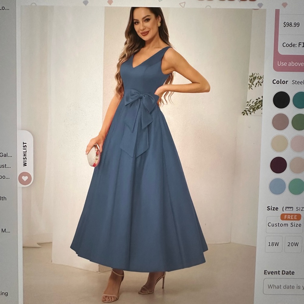 Mother of the bride dress or bridesmaids dress. Steel blue, size 6.